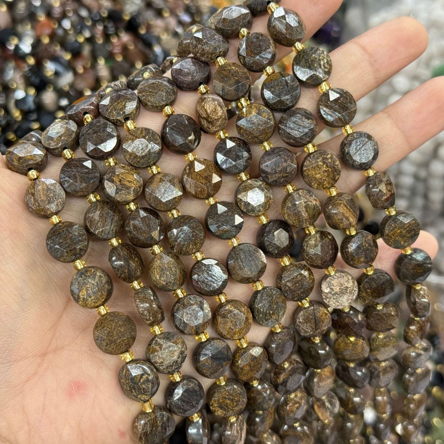 10mm Hexagram Faced Pie Gemstone Beads Srand