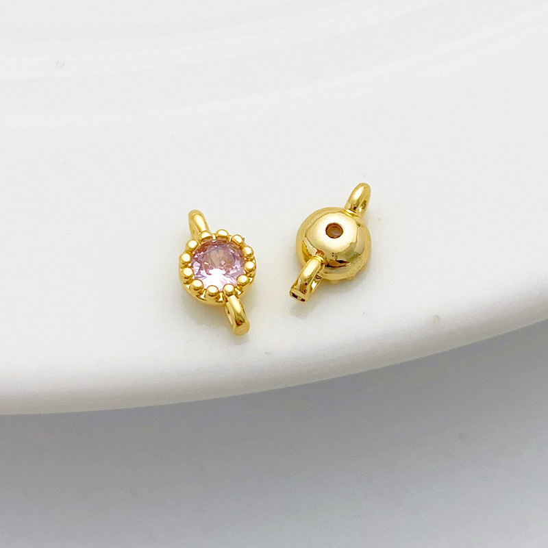 Gold Plated Rimmed Round Colored Zircon Charm