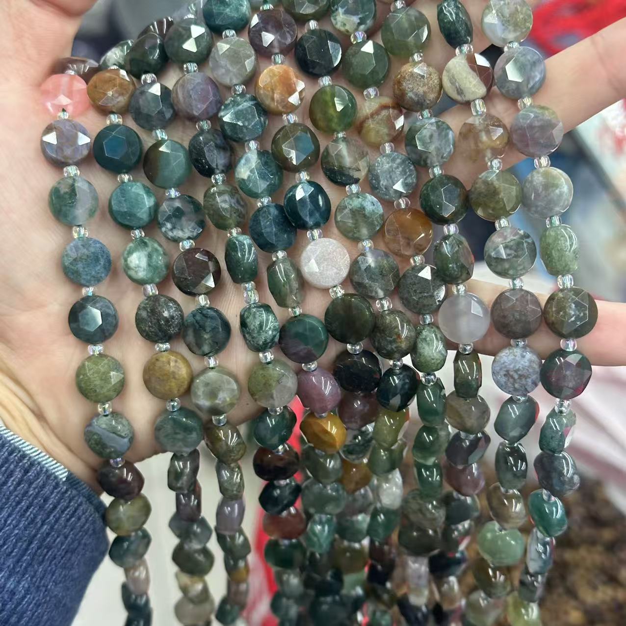 10mm Hexagram Faced Pie Gemstone Beads Srand