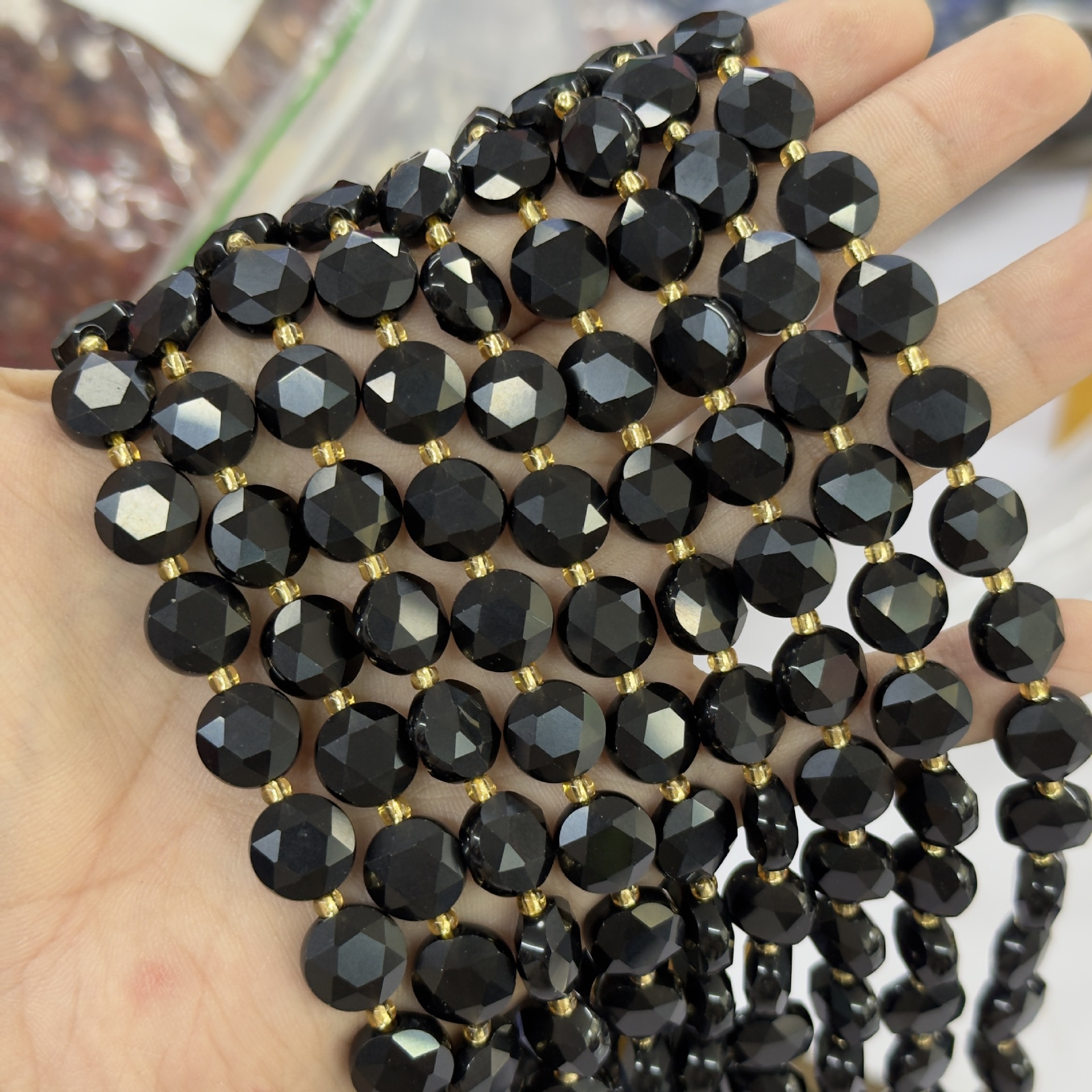 10mm Hexagram Faced Pie Gemstone Beads Srand