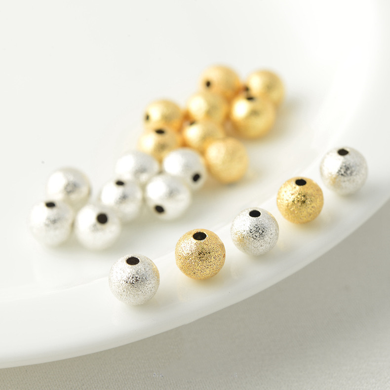 Gold Plated Frosted Shining Round Beads for Jewelry DIY 50PCS