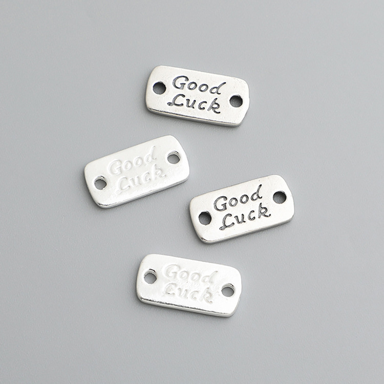 925 Sterling Silver Lettering Good Luck Dual Hole Charms for Jewelry DIY