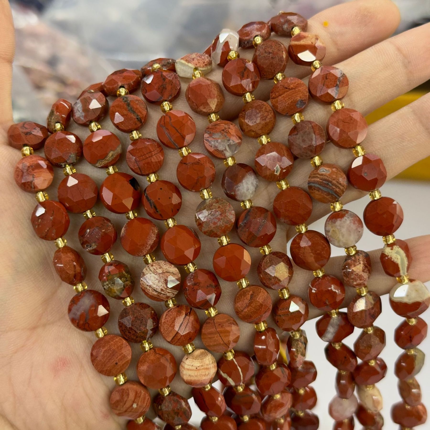 10mm Hexagram Faced Pie Gemstone Beads Srand