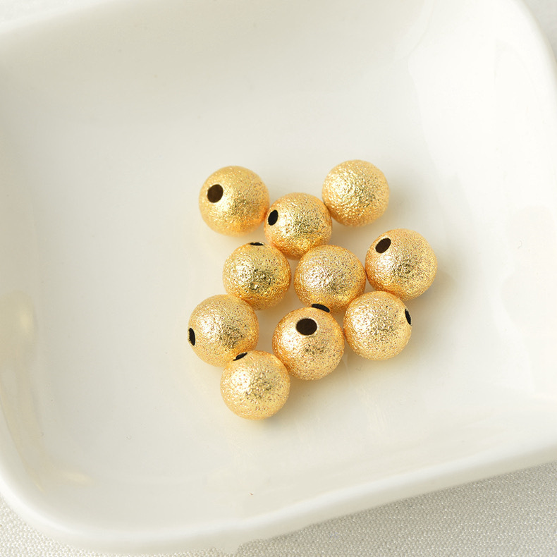 Gold Plated Frosted Shining Round Beads for Jewelry DIY 50PCS