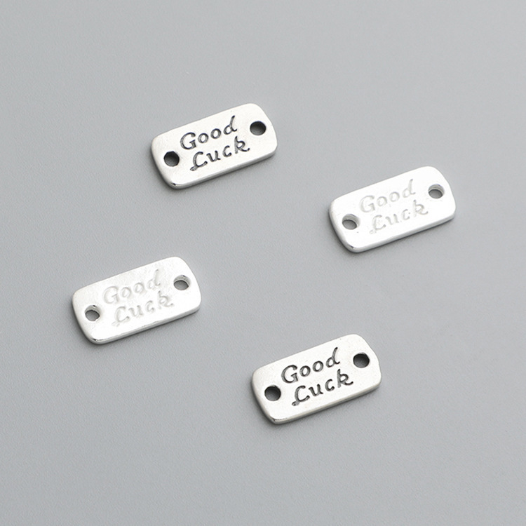 925 Sterling Silver Lettering Good Luck Dual Hole Charms for Jewelry DIY
