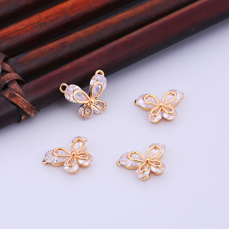 10*12mm Zircon Butterfly Charm Pendant Dual Hanging Rings