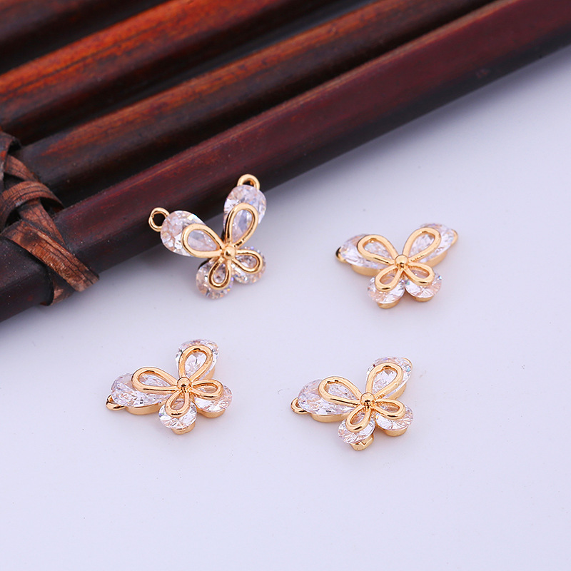 10*12mm Zircon Butterfly Charm Pendant Dual Hanging Rings