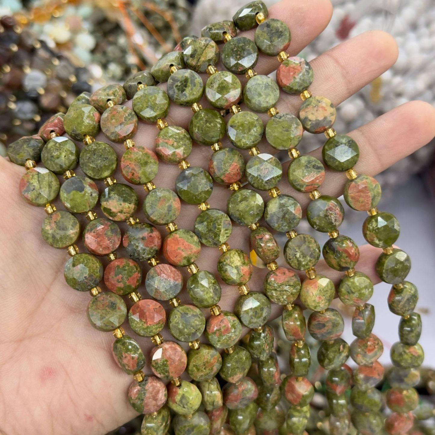 10mm Hexagram Faced Pie Gemstone Beads Srand