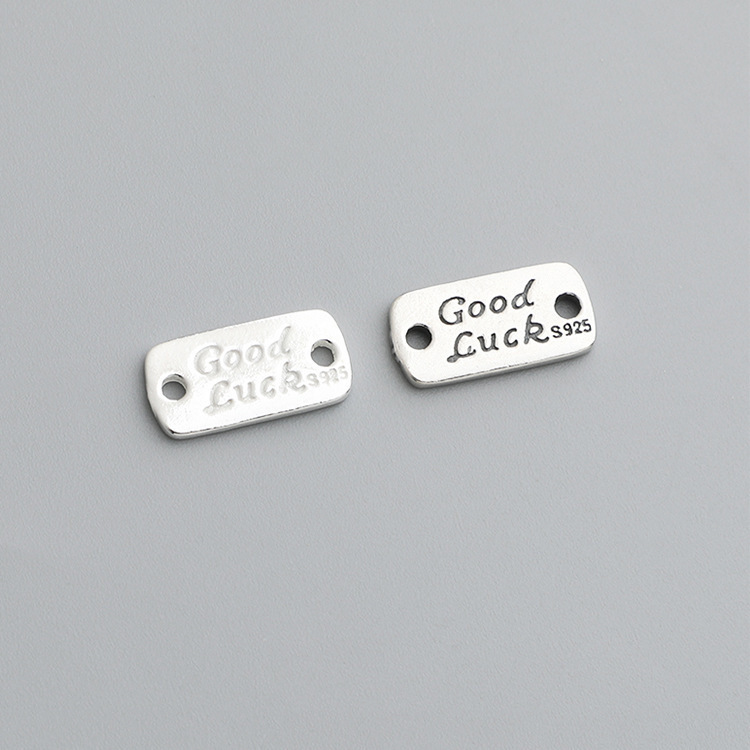 925 Sterling Silver Lettering Good Luck Dual Hole Charms for Jewelry DIY