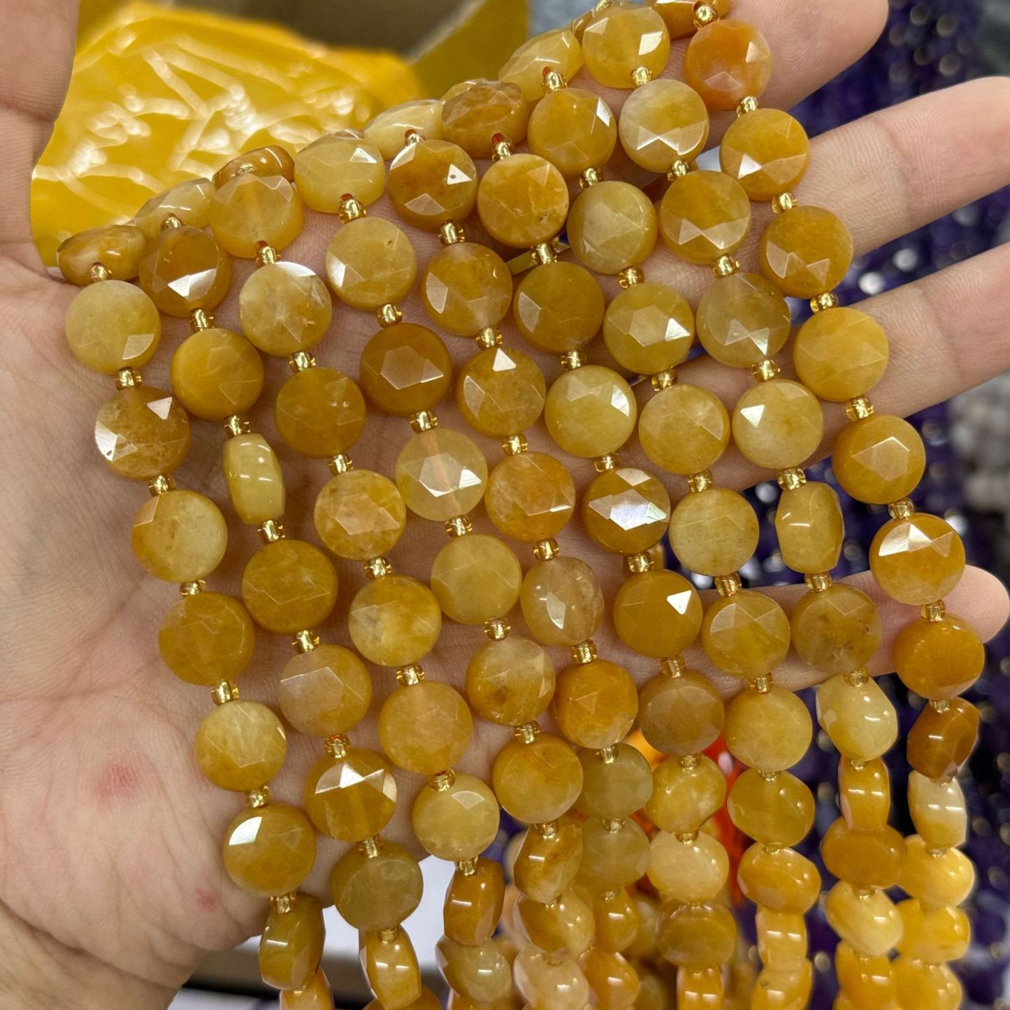 10mm Hexagram Faced Pie Gemstone Beads Srand