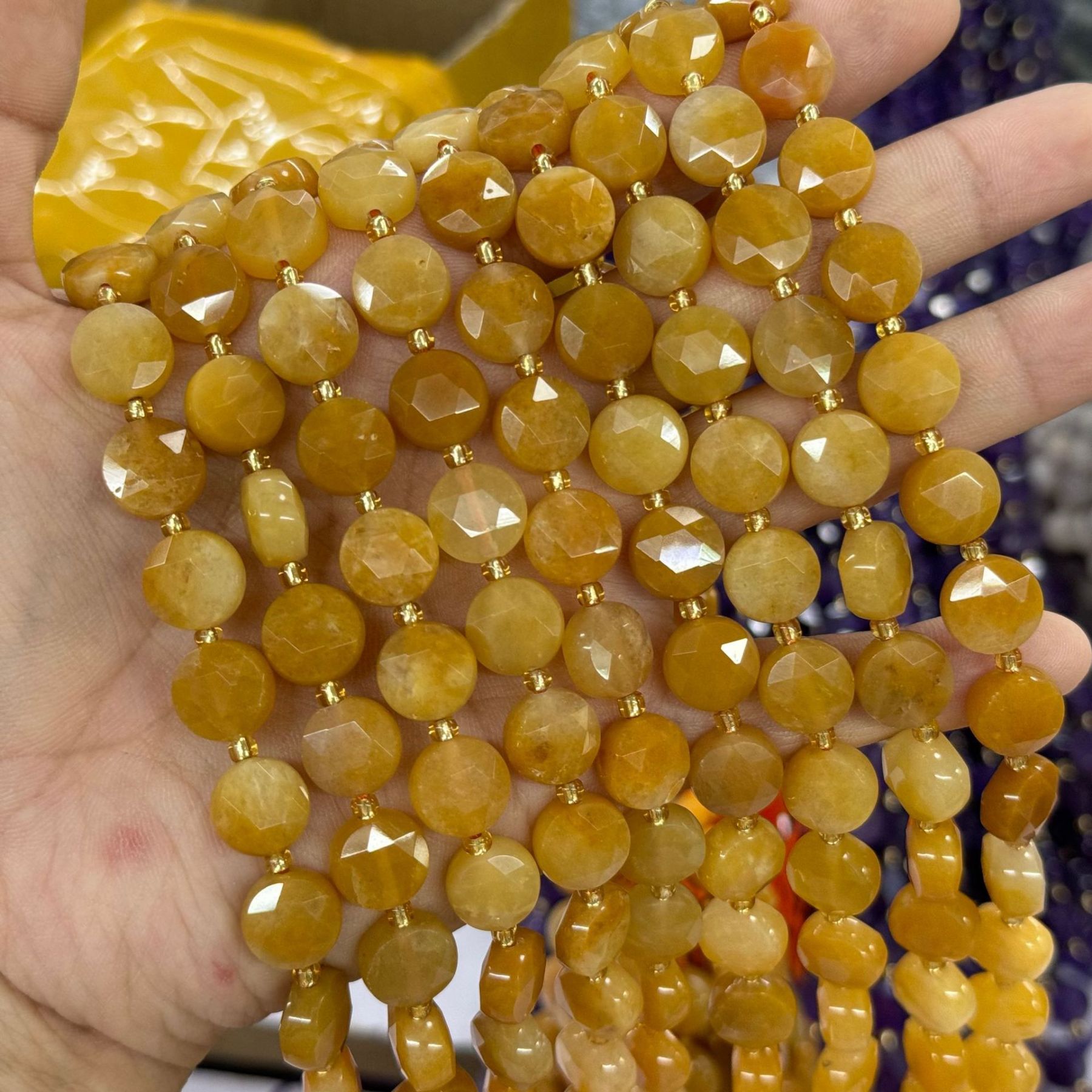10mm Hexagram Faced Pie Gemstone Beads Srand