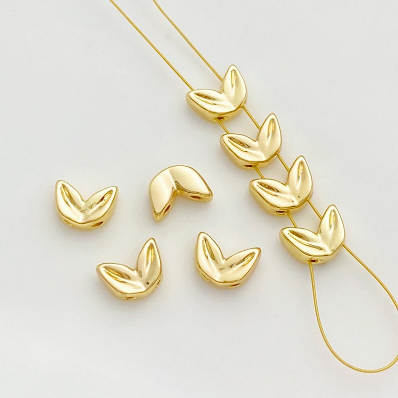 Gold Plated Double Holes Ear of Wheat Spacer Beads for Jewelry DIY 10PCS