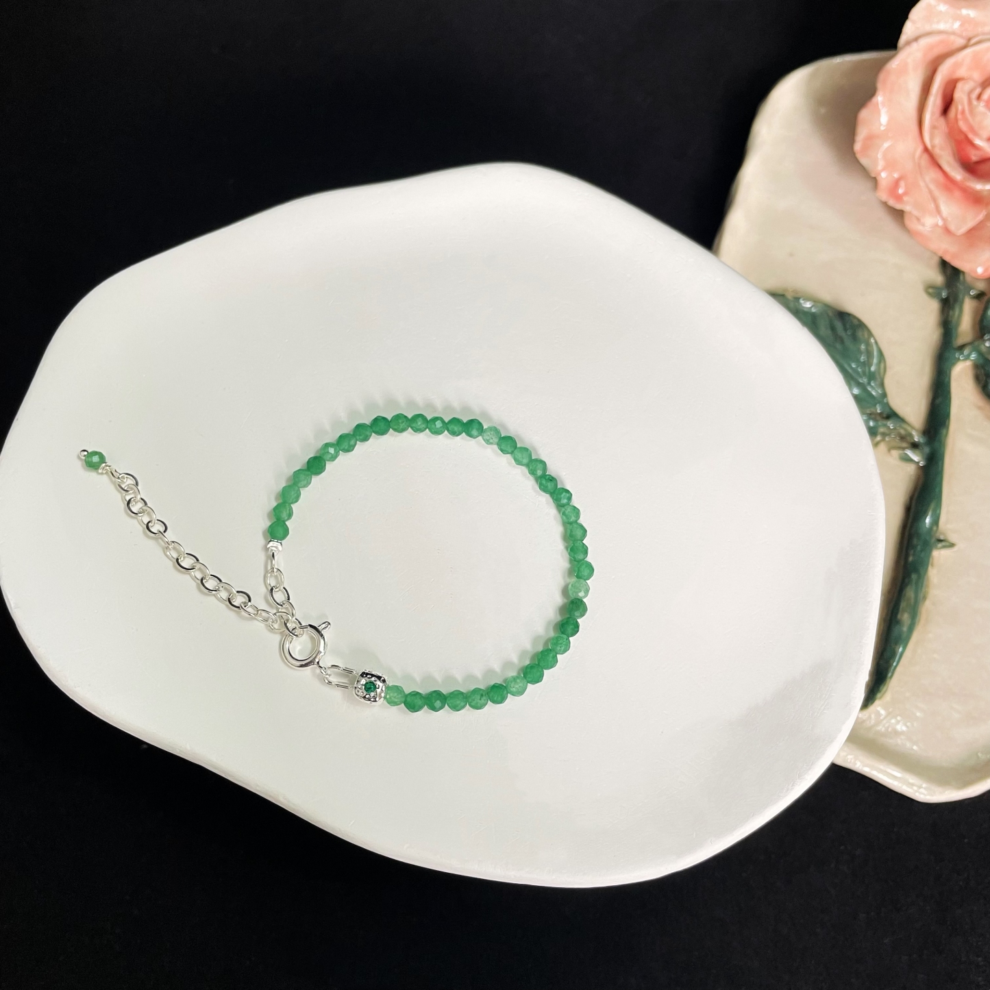 Gemstone Faced Beads Bracelet with Zircon Inlaid Cube Beads