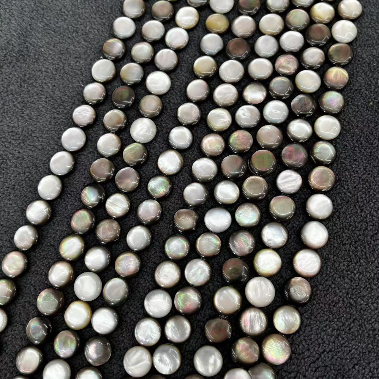 Natural Gemstone Deep Sea Black Shell Cambered Surface Coin beads