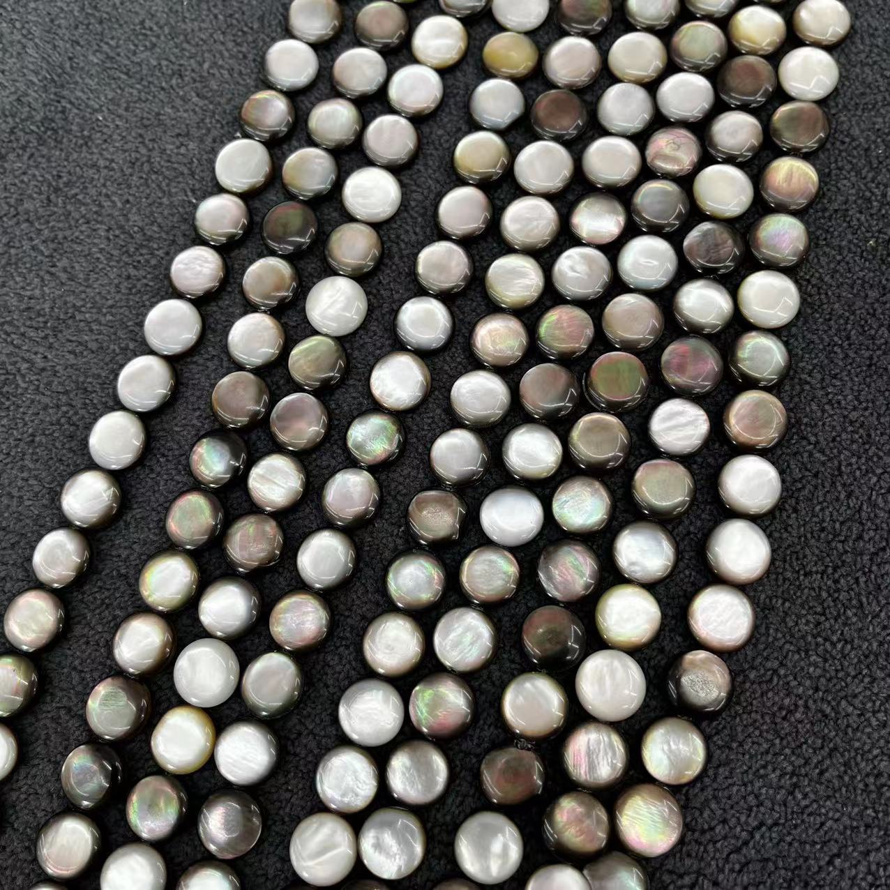 Natural Gemstone Deep Sea Black Shell Cambered Surface Coin beads