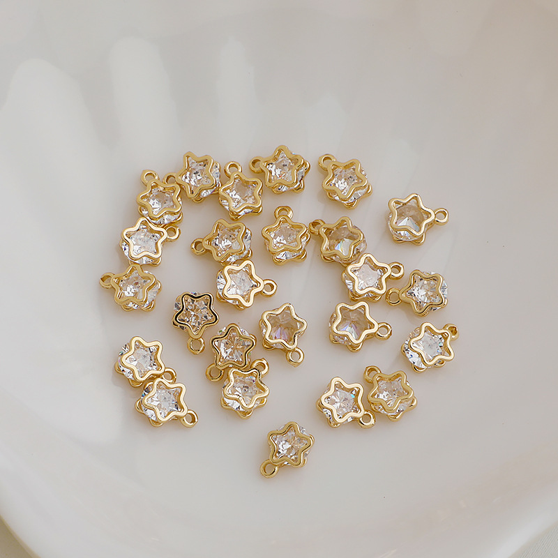 Cubic Zirconia Inlaid Star Charm Jewelry Pendant for Necklace Bracelet Earrings DIY