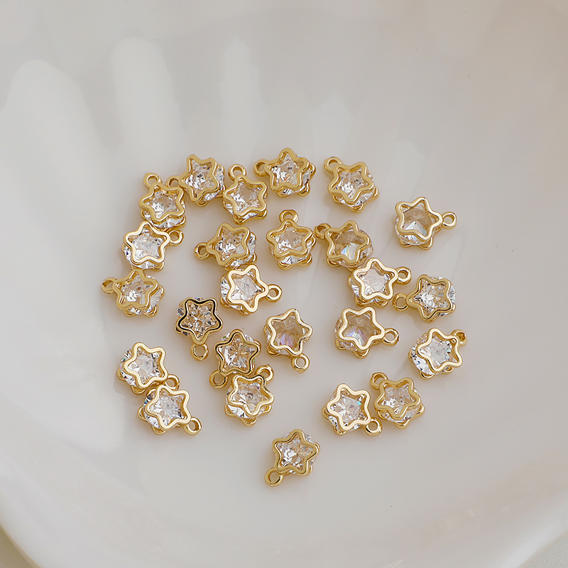 Cubic Zirconia Inlaid Star Charm Jewelry Pendant for Necklace Bracelet Earrings DIY