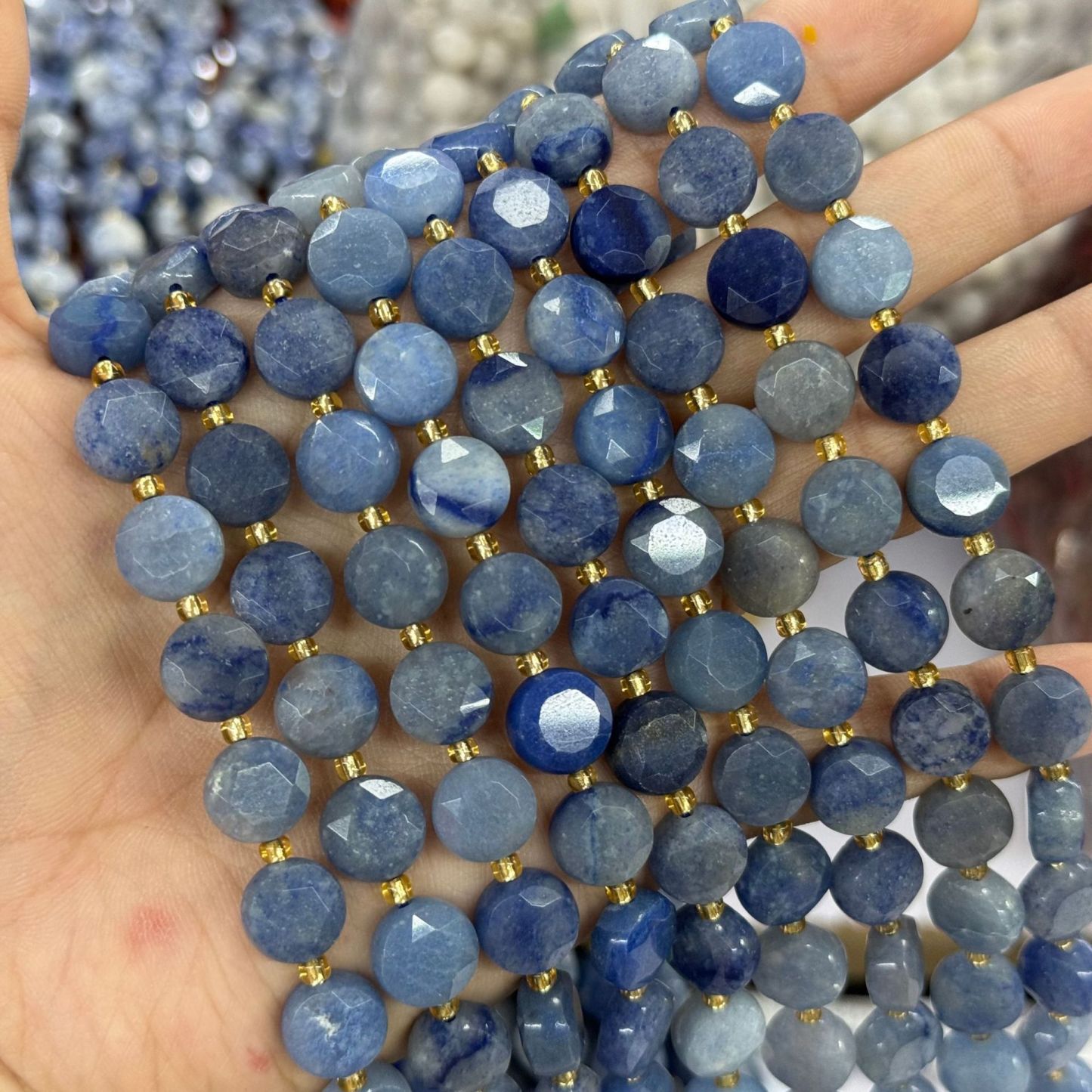 10mm Hexagram Faced Pie Gemstone Beads Srand