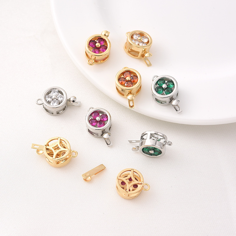 Colored Zircon Inlaid Gold Plated Flower Round Buckle 10mm