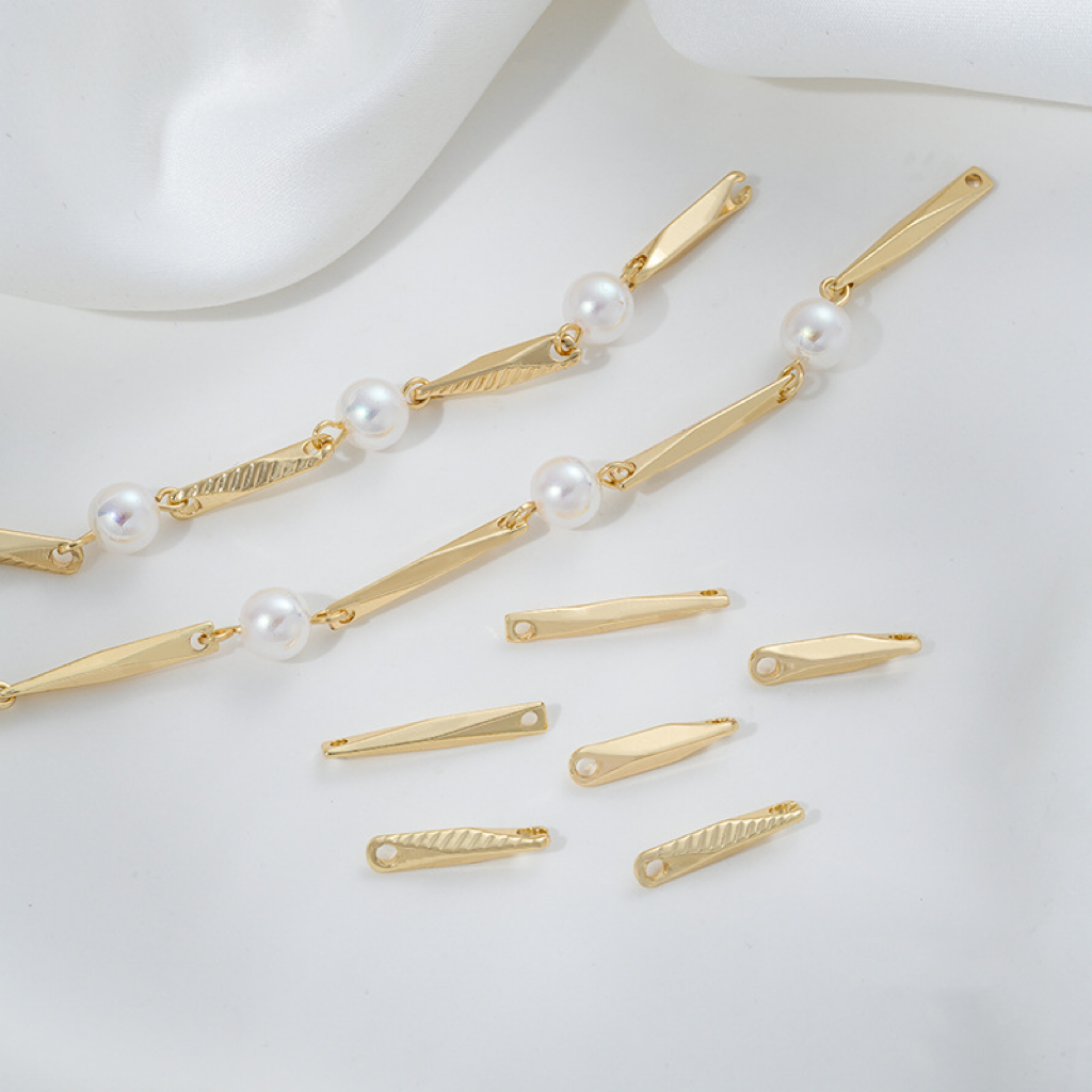 14k Gold Plated Copper Rhombus Faced Connecting Rod for Jewelry Making