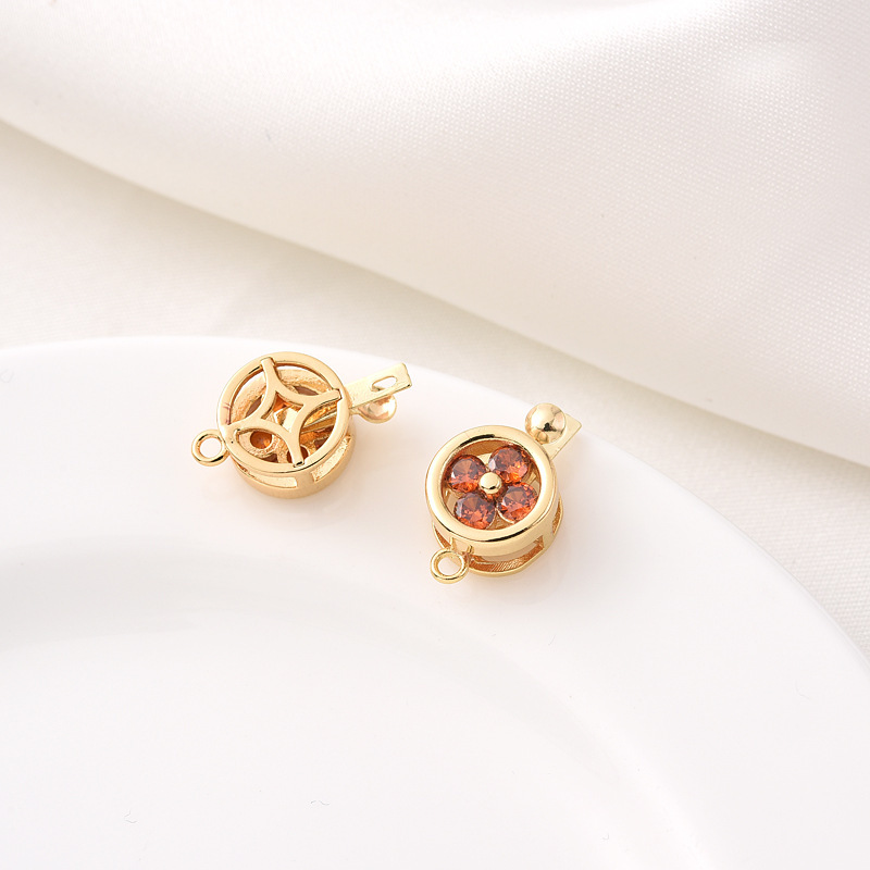 Colored Zircon Inlaid Gold Plated Flower Round Buckle 10mm