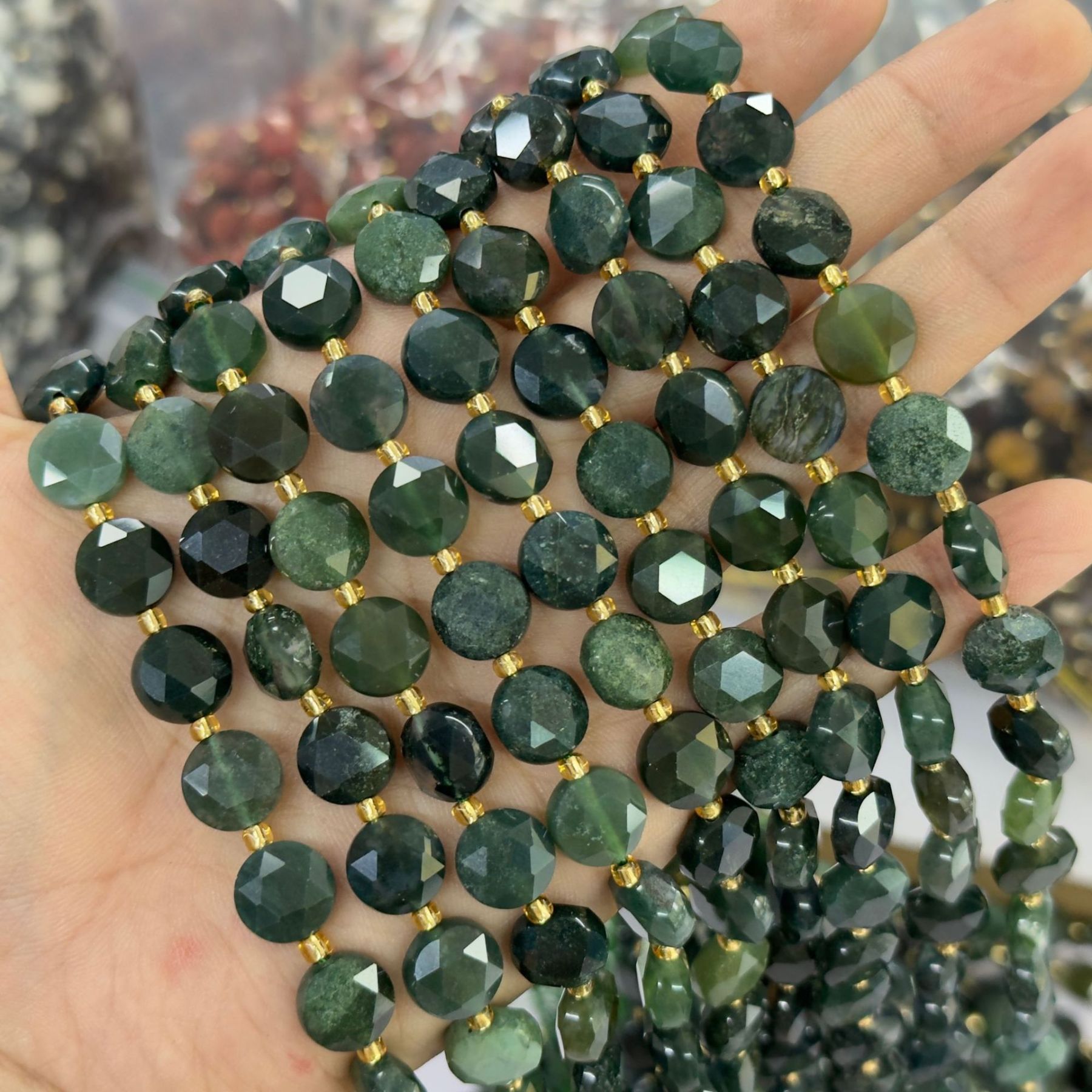 10mm Hexagram Faced Pie Gemstone Beads Srand