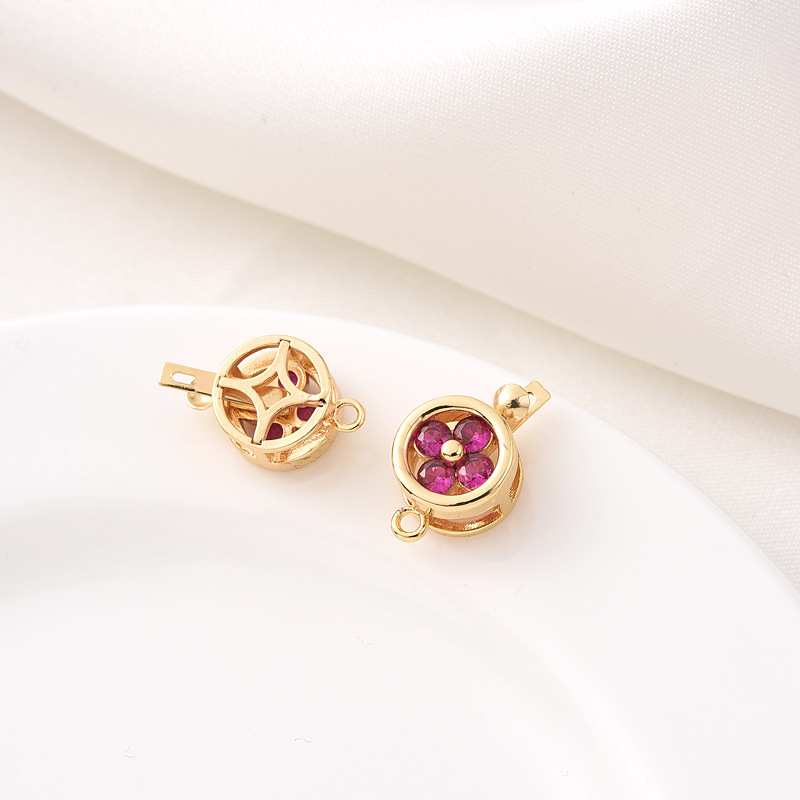 Colored Zircon Inlaid Gold Plated Flower Round Buckle 10mm