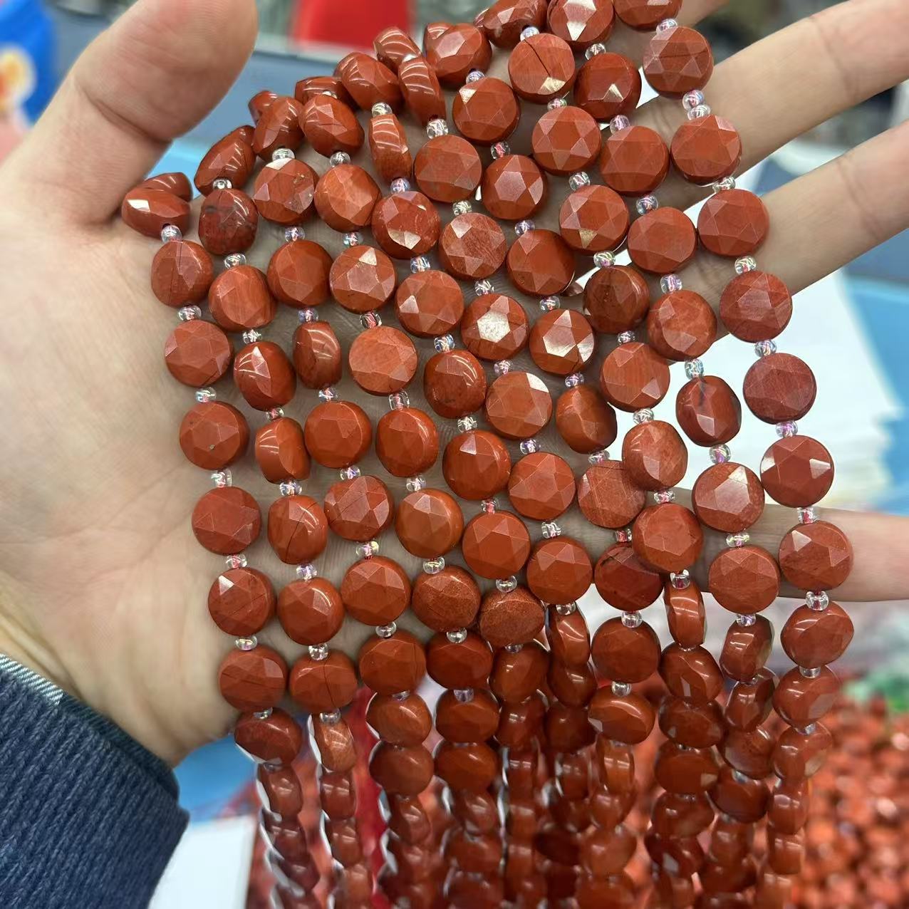 10mm Hexagram Faced Pie Gemstone Beads Srand