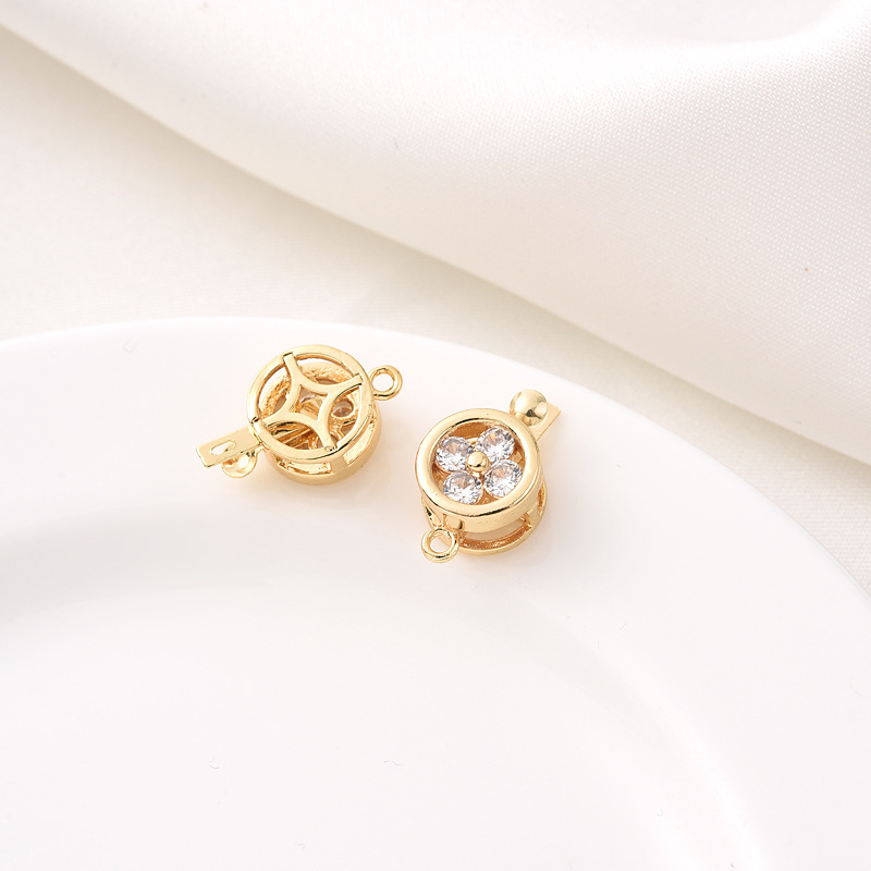 Colored Zircon Inlaid Gold Plated Flower Round Buckle 10mm