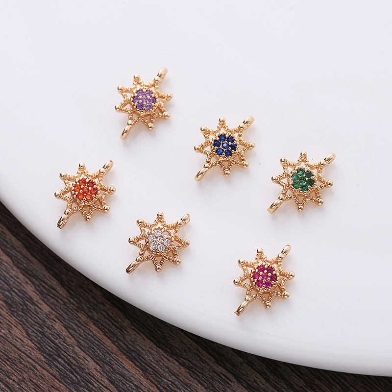 10mm Colored Zircon Sun Charm Pendant Dual Hanging Rings