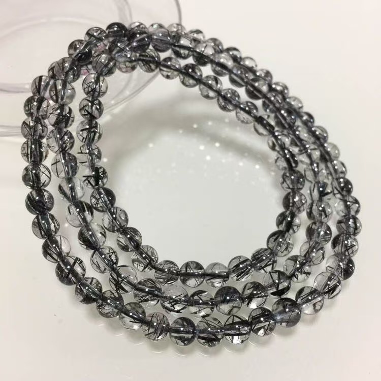 High Grade Black Rutilated Quartz Round Beads Strand