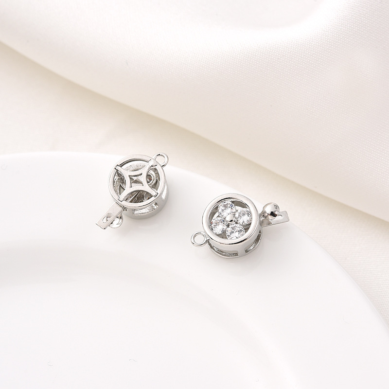 Colored Zircon Inlaid Gold Plated Flower Round Buckle 10mm