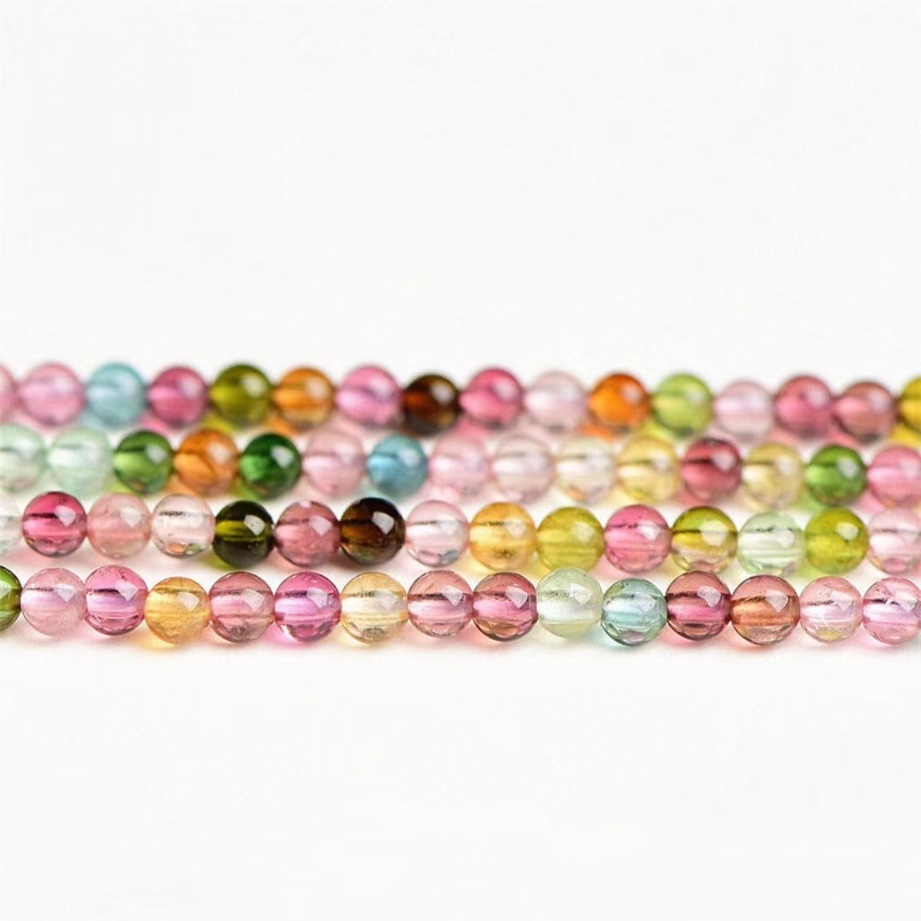 5A 6A 7A 2~3mm Natural Rainbow Tourmaline Round Beads Strand