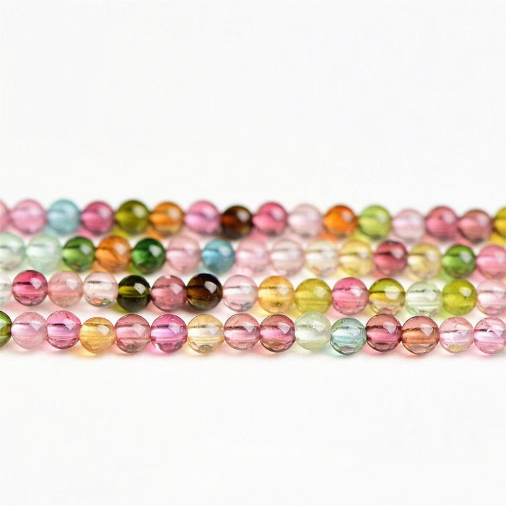 5A 6A 7A 2~3mm Natural Rainbow Tourmaline Round Beads Strand