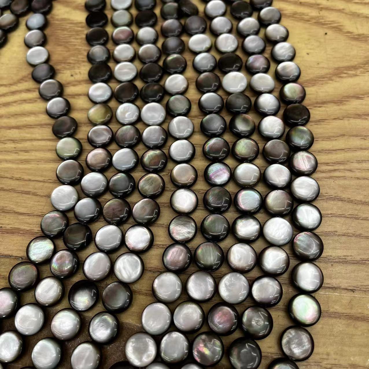 Natural Gemstone Deep Sea Black Shell Cambered Surface Coin beads