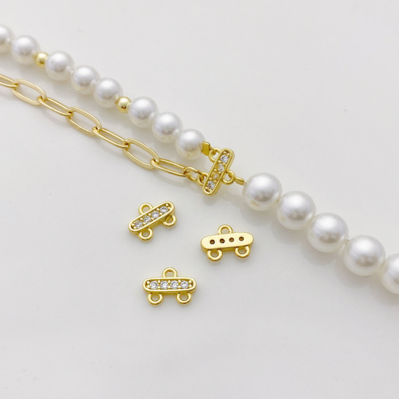 14k Gold Plated Copper Zircon Inlaid 1 to 2 Connector Accessory for Jewelry DIY