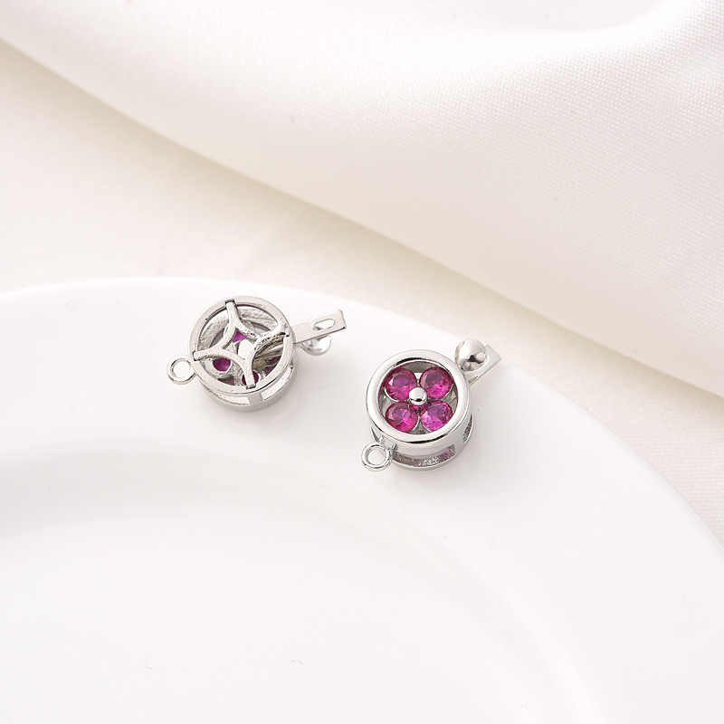 Colored Zircon Inlaid Gold Plated Flower Round Buckle 10mm