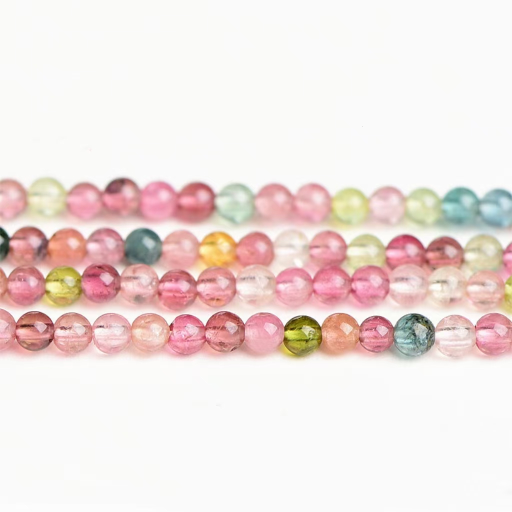 5A 6A 7A 2~3mm Natural Rainbow Tourmaline Round Beads Strand