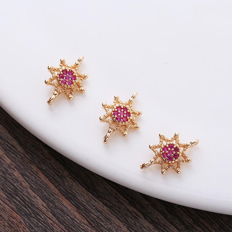 10mm Colored Zircon Sun Charm Pendant Dual Hanging Rings