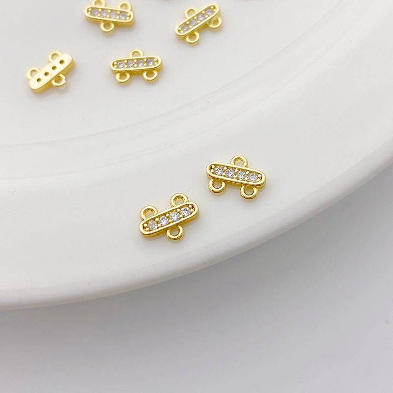 14k Gold Plated Copper Zircon Inlaid 1 to 2 Connector Accessory for Jewelry DIY