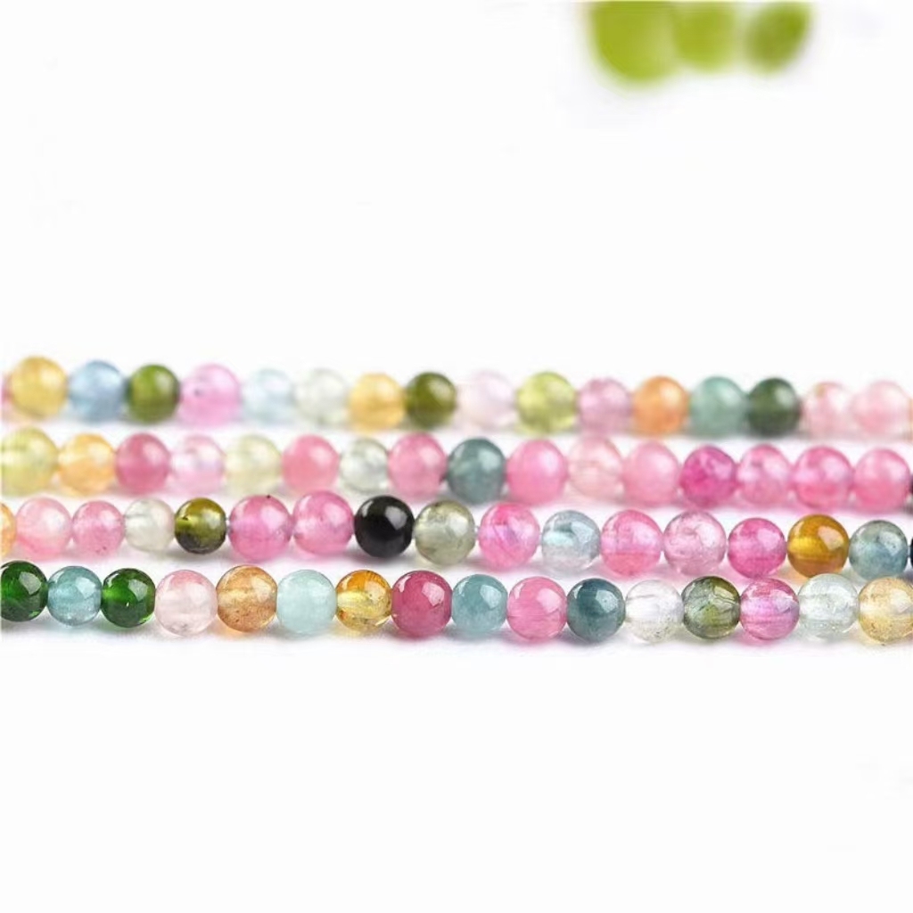 5A 6A 7A 2~3mm Natural Rainbow Tourmaline Round Beads Strand