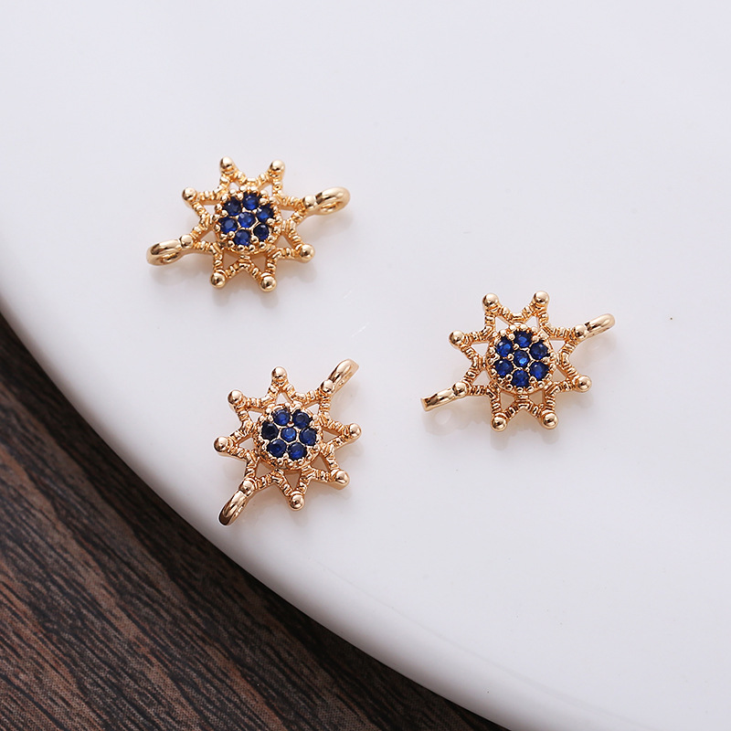 10mm Colored Zircon Sun Charm Pendant Dual Hanging Rings