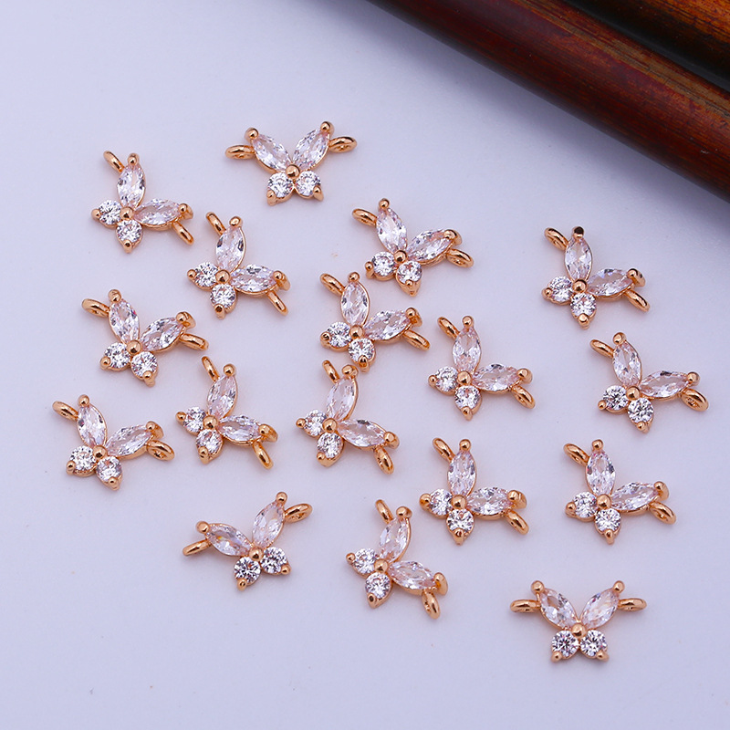 5*6MM Zircon Butterfly Charm Pendant Dual Hanging Rings