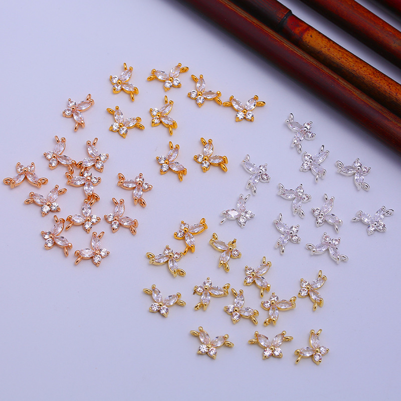 5*6MM Zircon Butterfly Charm Pendant Dual Hanging Rings