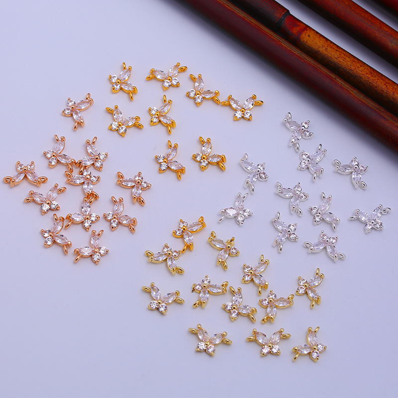 5*6MM Zircon Butterfly Charm Pendant Dual Hanging Rings