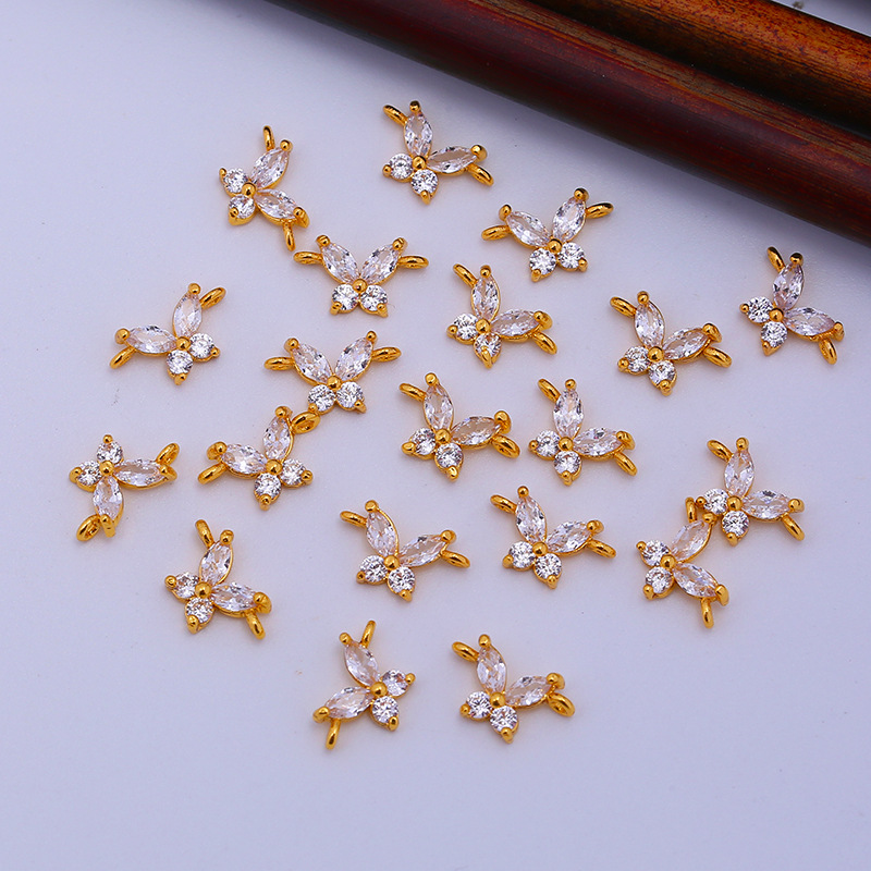 5*6MM Zircon Butterfly Charm Pendant Dual Hanging Rings