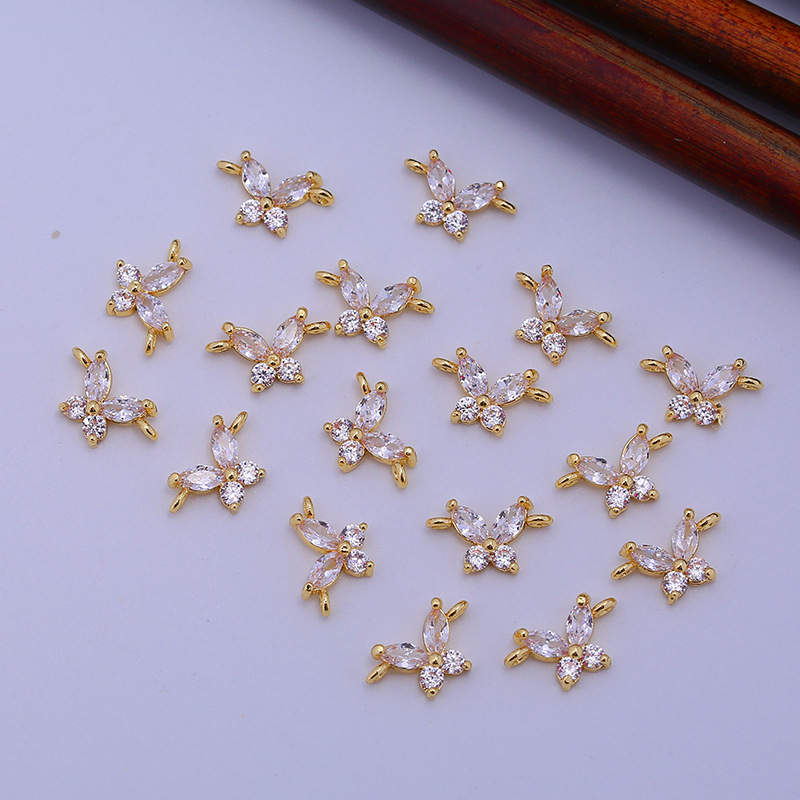 5*6MM Zircon Butterfly Charm Pendant Dual Hanging Rings