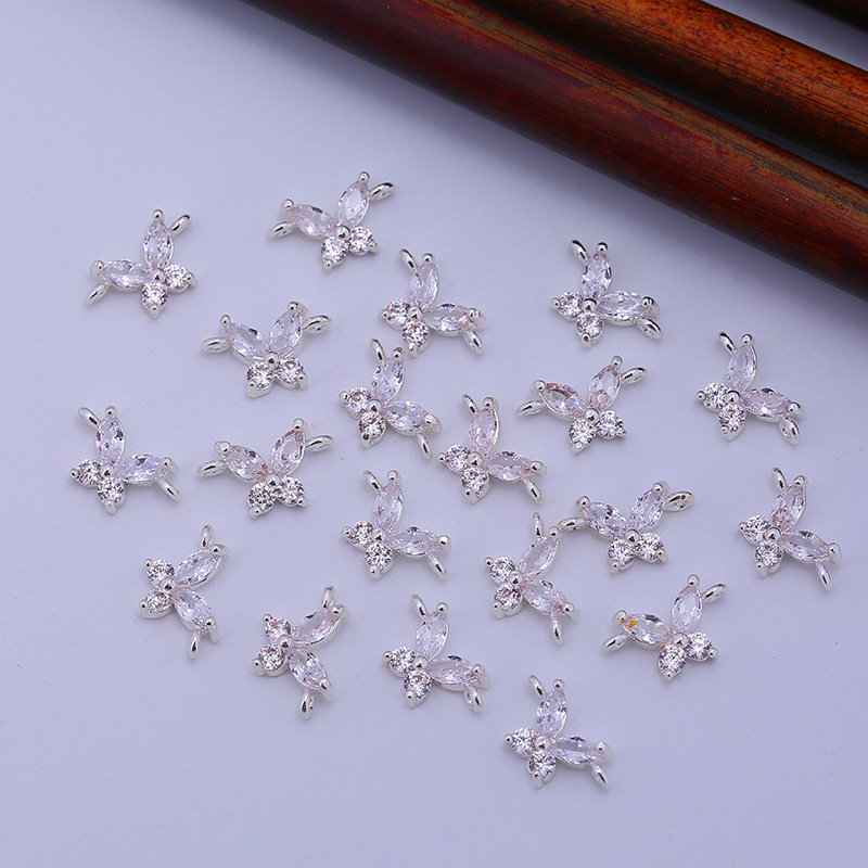 5*6MM Zircon Butterfly Charm Pendant Dual Hanging Rings