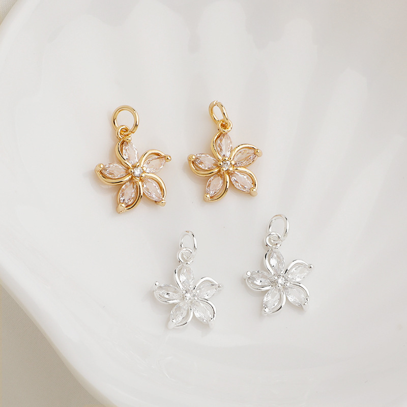 Zircon Hollow Five Petals Flower Charm Pendant