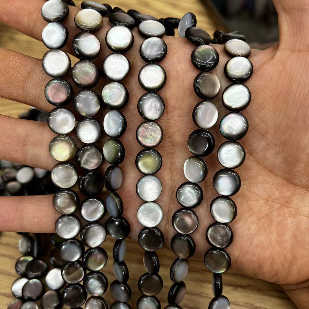 Natural Gemstone Deep Sea Black Shell Cambered Surface Coin beads